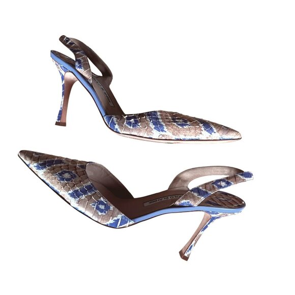 Manolo Blahnik Carolyne 90 Python Pumps Patchwork Purple Size EU 39 US 9 - Picture 9 of 9